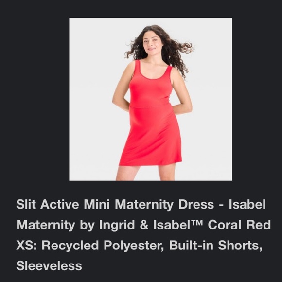 Coral Res Slit Active Mini Maternity Dress - Isabel Maternity by Ingrid & Isabel - Picture 1 of 2